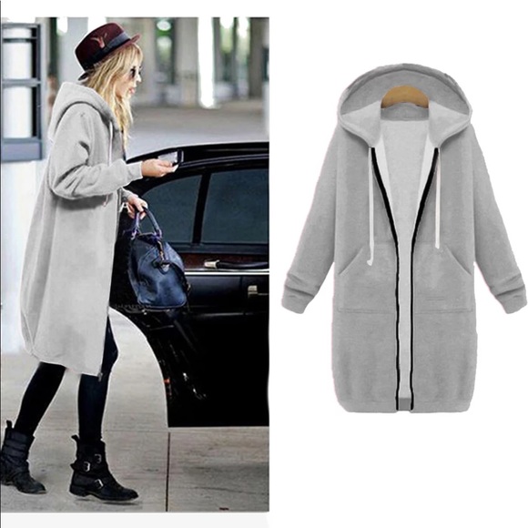 Sweaters - 1 Left! Grey Long Zip Up Hoodie Sweater Dress